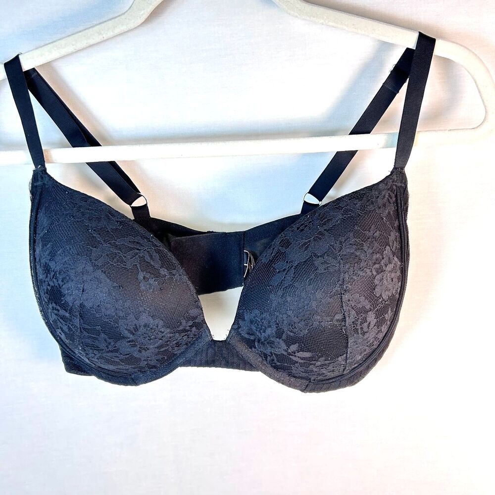 Victoria's Secret Black Lace Dream Angels Push-Up Underwire Padded Bra Size 36DD